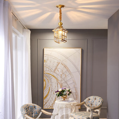 Modern Luxury Gold Finish Frame Geometric Glass Shade 1-Light Pendant Light For Bedroom