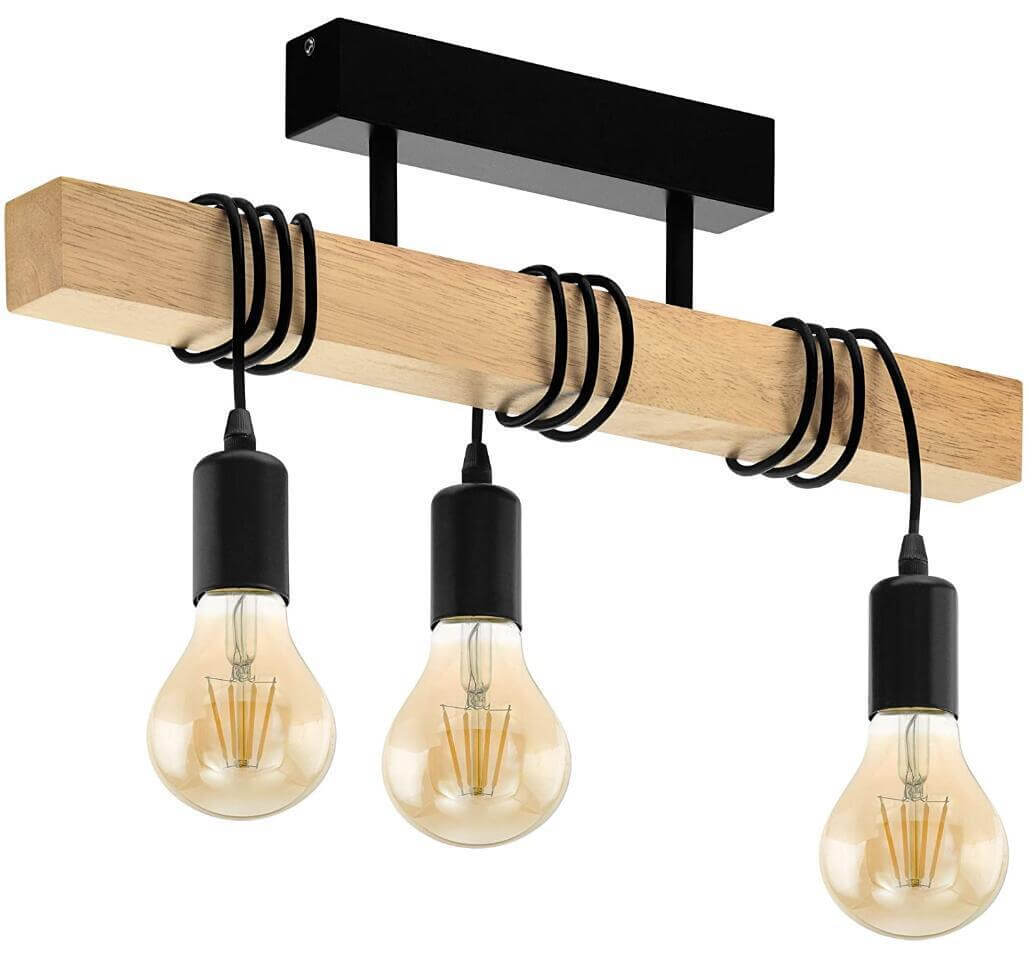 Industrial Vintage Wooden Linear 3-Light Semi-Flush Mount Ceiling Light
