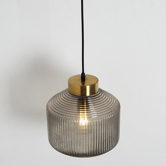 Nordic Textured Glass 1-Light Drum LED Pendant Light