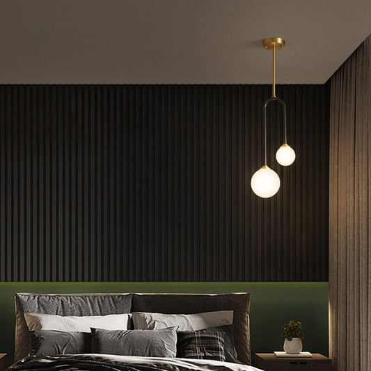 Minimalist Glass Ball 2-Light U Shape Semi-Flush Mount Lighting
