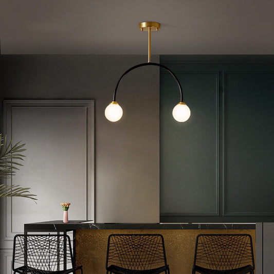 Minimalist Glass Ball 2-Light C Shape Semi-Flush Mount Lighting