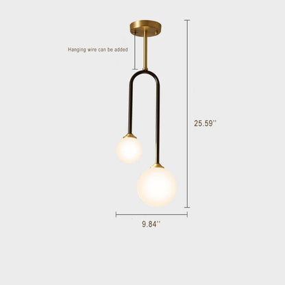 Minimalist Glass Ball 2-Light U Shape Semi-Flush Mount Lighting