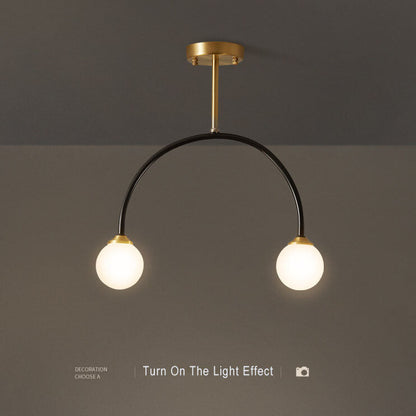 Minimalist Glass Ball 2-Light C Shape Semi-Flush Mount Lighting