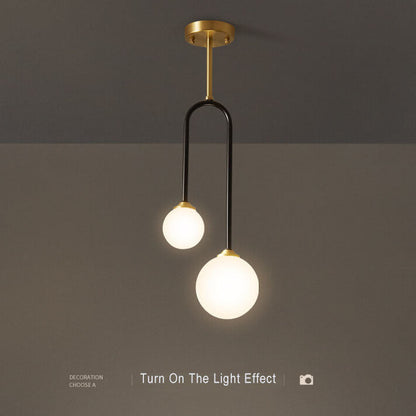 Minimalist Glass Ball 2-Light U Shape Semi-Flush Mount Lighting