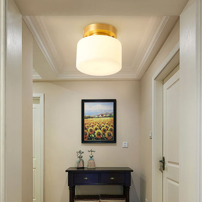 Modern Nordic Cylinder Glass 1-Light Semi-Flush Mount Lighting For Bedroom