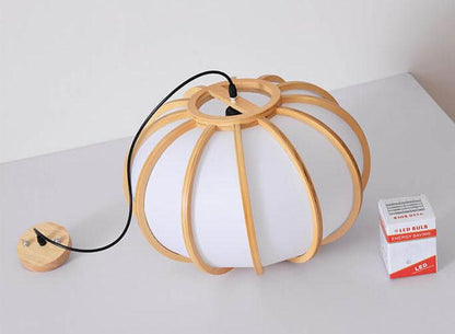 Modern Wood Pumpkin 1-Light Japanese Beige Pendant Light