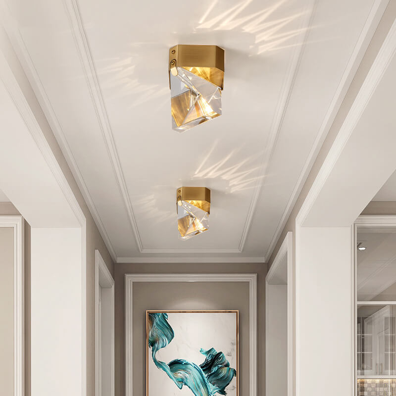 Simple Crystal Geometry 1-Light LED Semi-Flush Mount Lighting