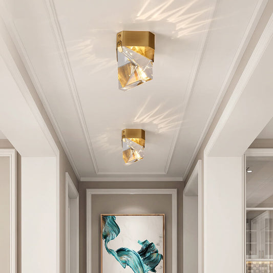 Simple Crystal Geometry 1-Light LED Semi-Flush Mount Lighting