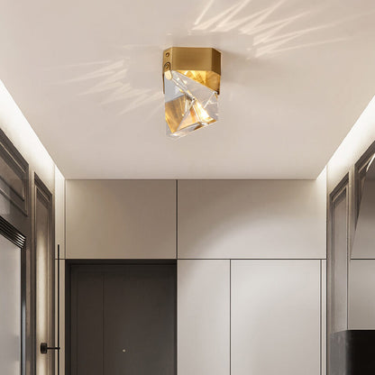 Simple Crystal Geometry 1-Light LED Semi-Flush Mount Lighting