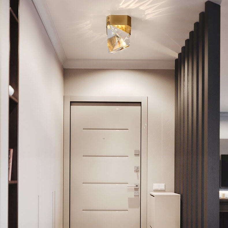 Simple Crystal Geometry 1-Light LED Semi-Flush Mount Lighting