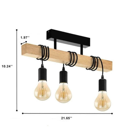 Industrial Vintage Wooden Linear 3-Light Semi-Flush Mount Ceiling Light