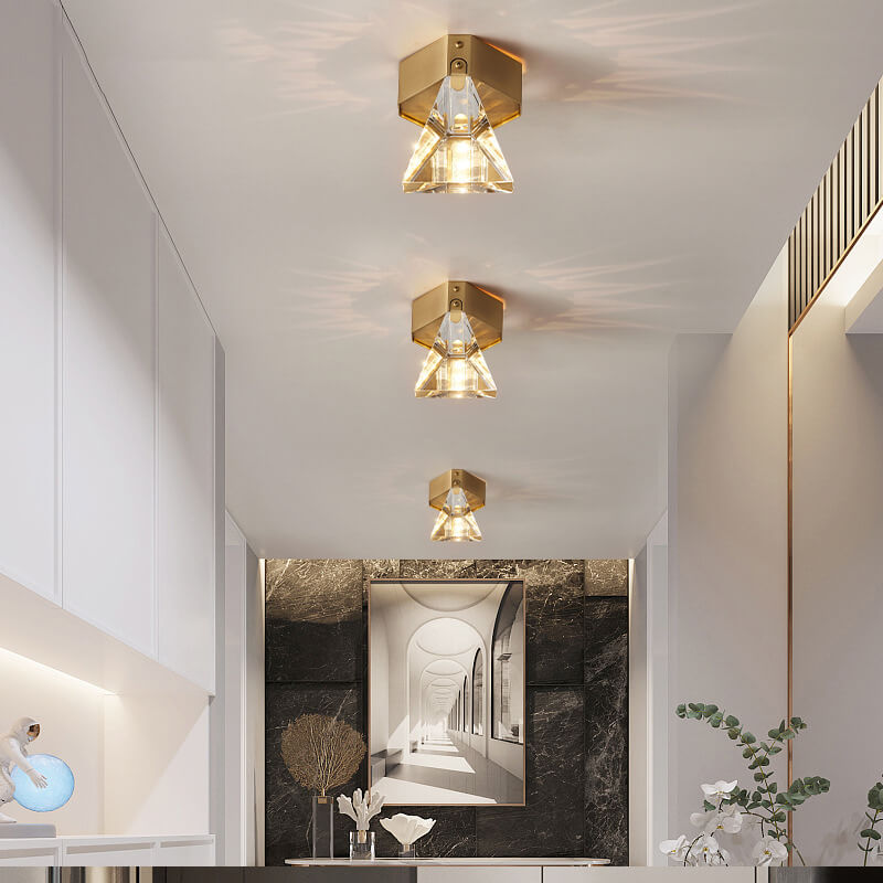 Simple Crystal Geometry 1-Light LED Semi-Flush Mount Lighting