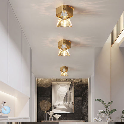 Simple Crystal Geometry 1-Light LED Semi-Flush Mount Lighting