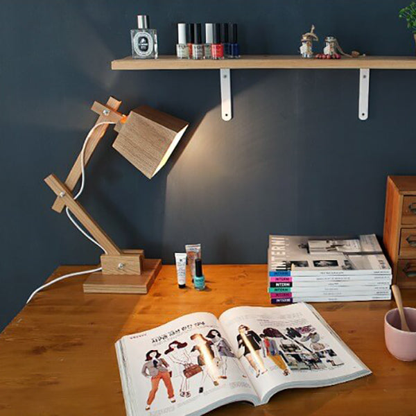 Industrial Vintage Solid Wood Cone Long Arm 1-Light Table Lamp