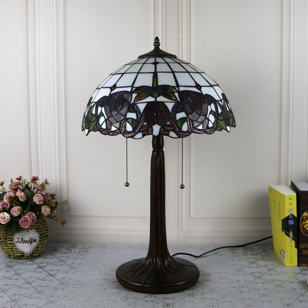 Traditional Tiffany Dome Rose Zipped Zinc Alloy Glass 2-Light Table Lamp For Bedside