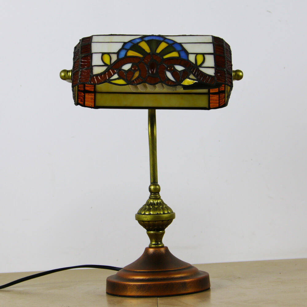 European Tiffany Vintage Bank Glass Hardware 1-Light Table Lamp