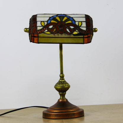 European Tiffany Vintage Bank Glass Hardware 1-Light Table Lamp