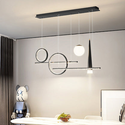 Contemporary Luxury Geometric Ring Glass Ball Shade LED Chandelier Island Light For Living Room