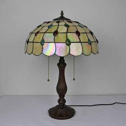 Traditional Tiffany Stained Glass Peacock Sunflower Resin Base 2-Light Table Lamp For Study