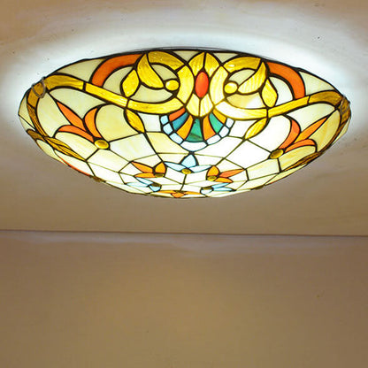 European Tiffany Baroque Round Stained Glass 2/3/4 Light Flush Mount Ceiling Light