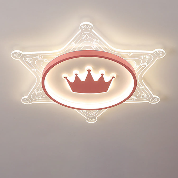 Modern Art Deco Crown Round Pentagon Acrylic Iron LED Flush Mount Ceiling Light For Living Room