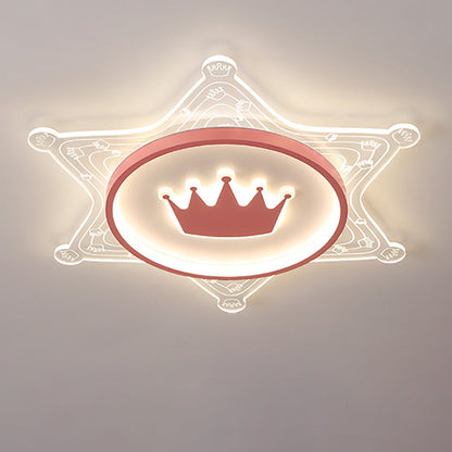 Modern Art Deco Crown Round Pentagon Acrylic Iron LED Flush Mount Ceiling Light For Living Room