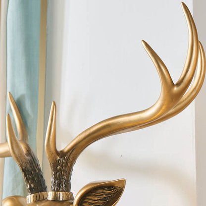 European Retro Deer Head Resin 1-Light Wall Sconce Lamp