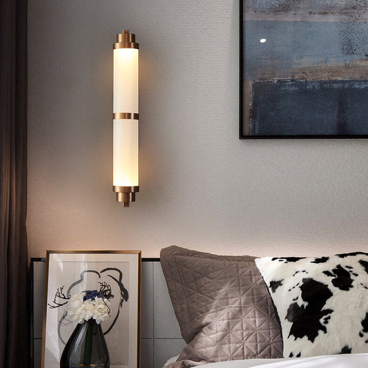 مصباح حائط LED أسطواني فاخر من Nordic Light مصنوع من الزجاج باللون الوردي الذهبي 
