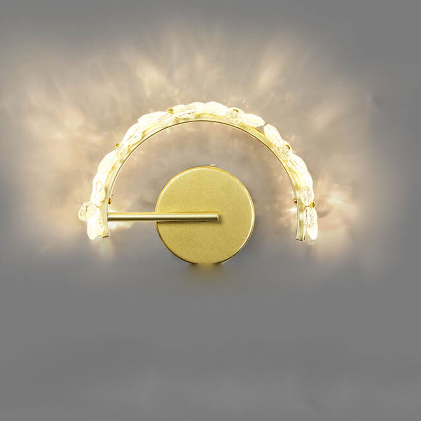 Nordic Gold Crystal Flower Half Circle  LED Wall Sconce Lamp