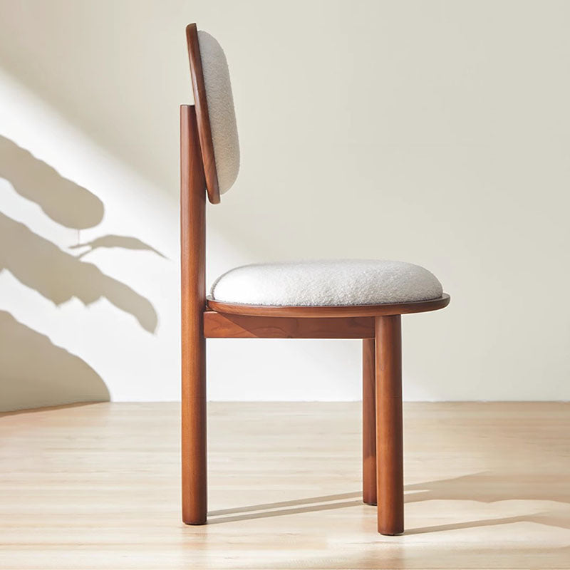 Contemporary Scandinavian Round Back Solid Wood Lambswool PU Leather Dining Chair Backrest For Dining Room