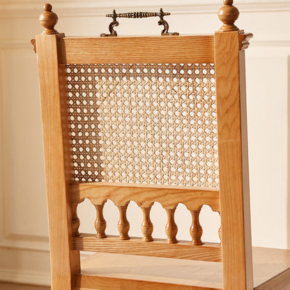 Traditional Vintage Square Wood Rattan Chair Backrest Armless For Dining Room