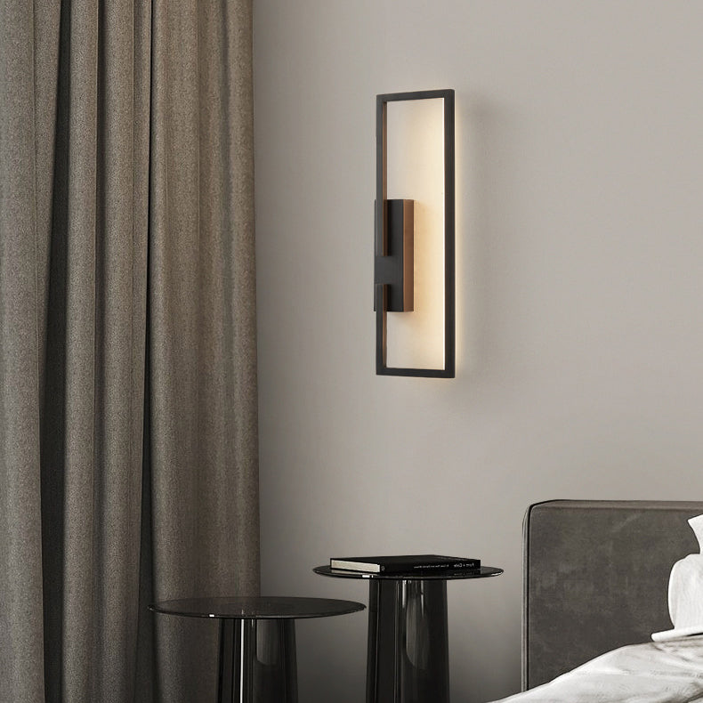 Modern Mid-century All Copper Rectangular Geometric LED Wall Sconce Lamp For Bedside