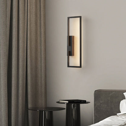 Modern Mid-century All Copper Rectangular Geometric LED Wall Sconce Lamp For Bedside