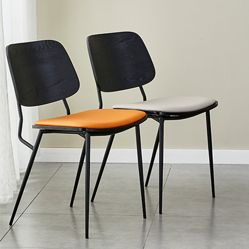 Contemporary Scandinavian Square PU Leather Metal Dining Chair Backrest Armless For Dining Room