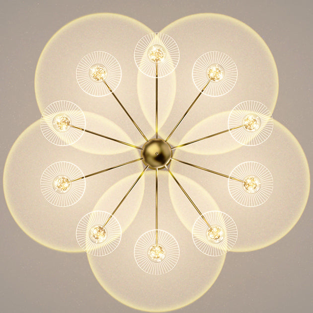 Contemporary Creative Sunset Projection Hardware Lotus Leaf Acrylic LED Chandelier For Living Room