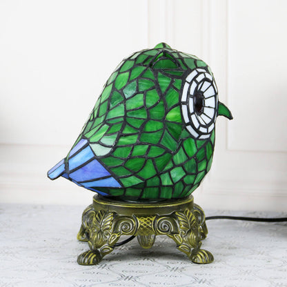 Vintage Tiffany Cartoon Parrot Resin Stained Glass 1-Light Table Lamp