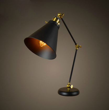 Traditional Rustic Iron Glass Conic Bell 1-Light Table Lamp For Study