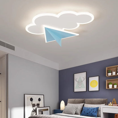 Modern Art Deco Kids Iron Acrylic Cloud Plane LED Flush Mount Ceiling Light For Bedroom