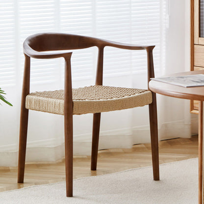 Traditional Vintage Braided Rope Wood Legs Square Dining Chair Backrest Armrest For Dining Room