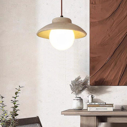 Traditional Vintage Bowl Shape Wood Natural Stone 1-Light Pendant Light For Bedroom