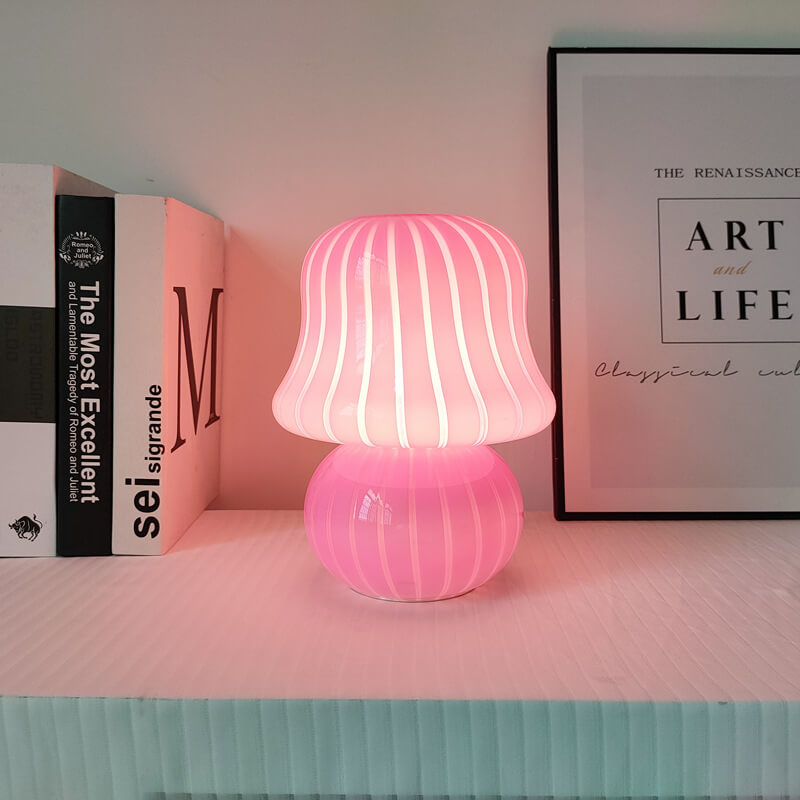 French Cream Handmade Glass Mushroom 1-Light Table Lamp