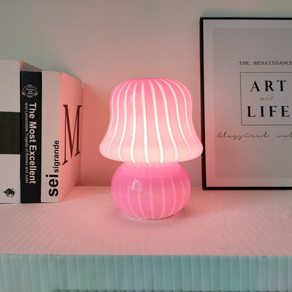 French Cream Handmade Glass Mushroom 1-Light Table Lamp