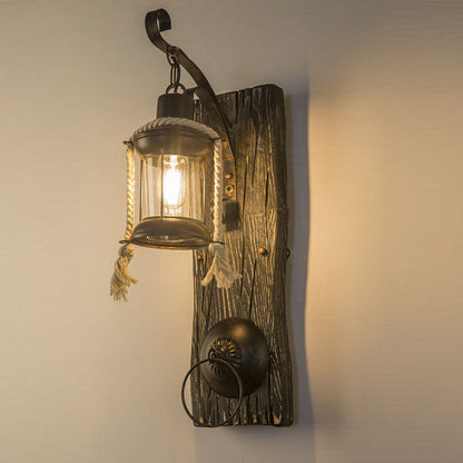 Retro Industrial Wood Iron 1-Light Wall Sconce Lamp