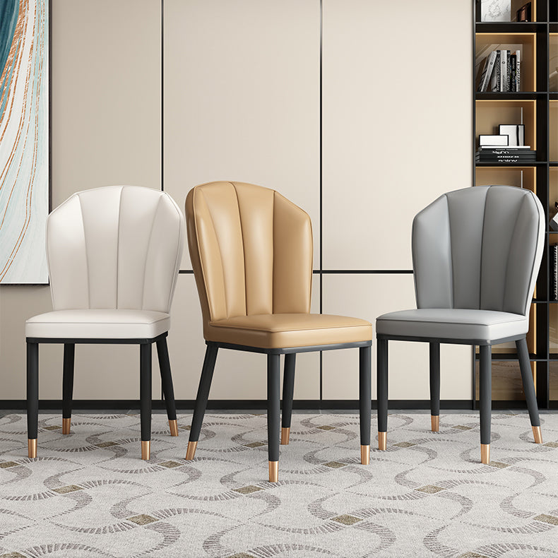 Modern Luxury Artificial Leather Carbon Steel Sponge Square Shell Dining Chair Backrest For Dining Room