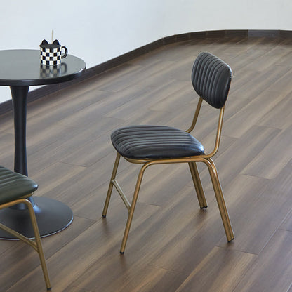 Contemporary Industrial PU Leather Iron Square Elliptical Stripe Dining Chair Backrest Footrest For Dining Room