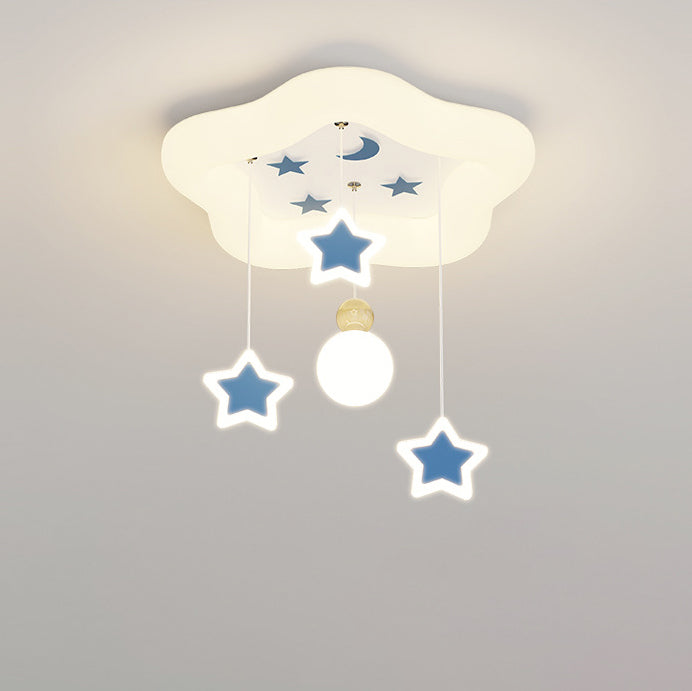 Modern Art Deco Cream Pentagram Moon Acrylic Iron LED Flush Mount Ceiling Light For Living Room
