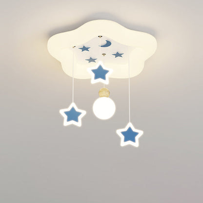 Modern Art Deco Cream Pentagram Moon Acrylic Iron LED Flush Mount Ceiling Light For Living Room