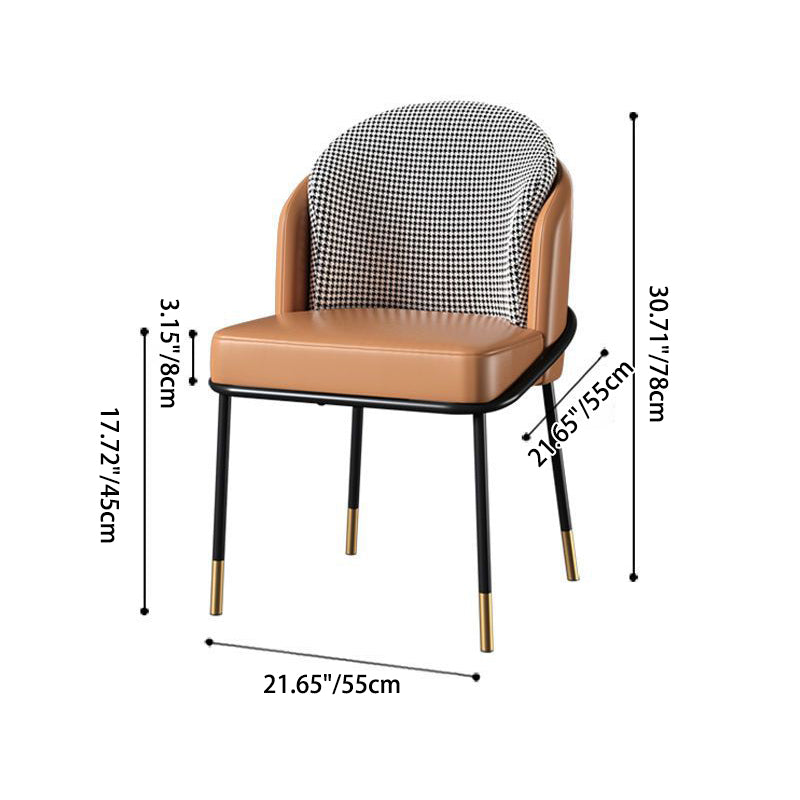 Modern Luxury Square Upholstered Curved Backrest Genuine Leather Fabric Iron Dining Chair For Dining Room