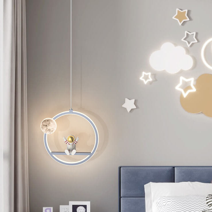 Nordic Cartoon Round Acrylic  Astronaut LED Pendant Light