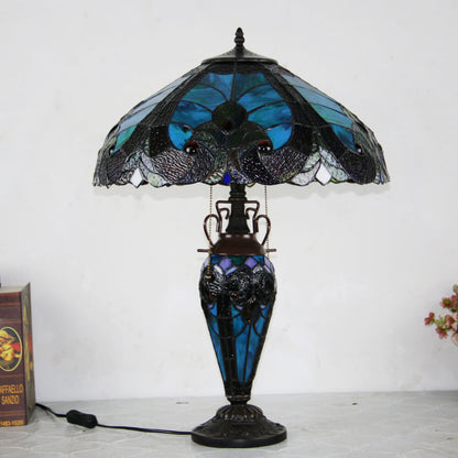 European Light Luxury Vintage Tiffany Glass Resin 2-Light Table Lamp